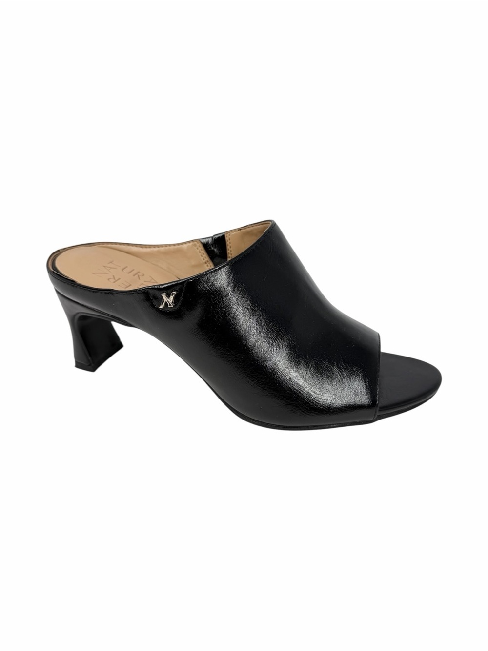 Naturalizer Imogen Peep Toe Slide Dress Sandals Black Faux Leather Size 7.5M